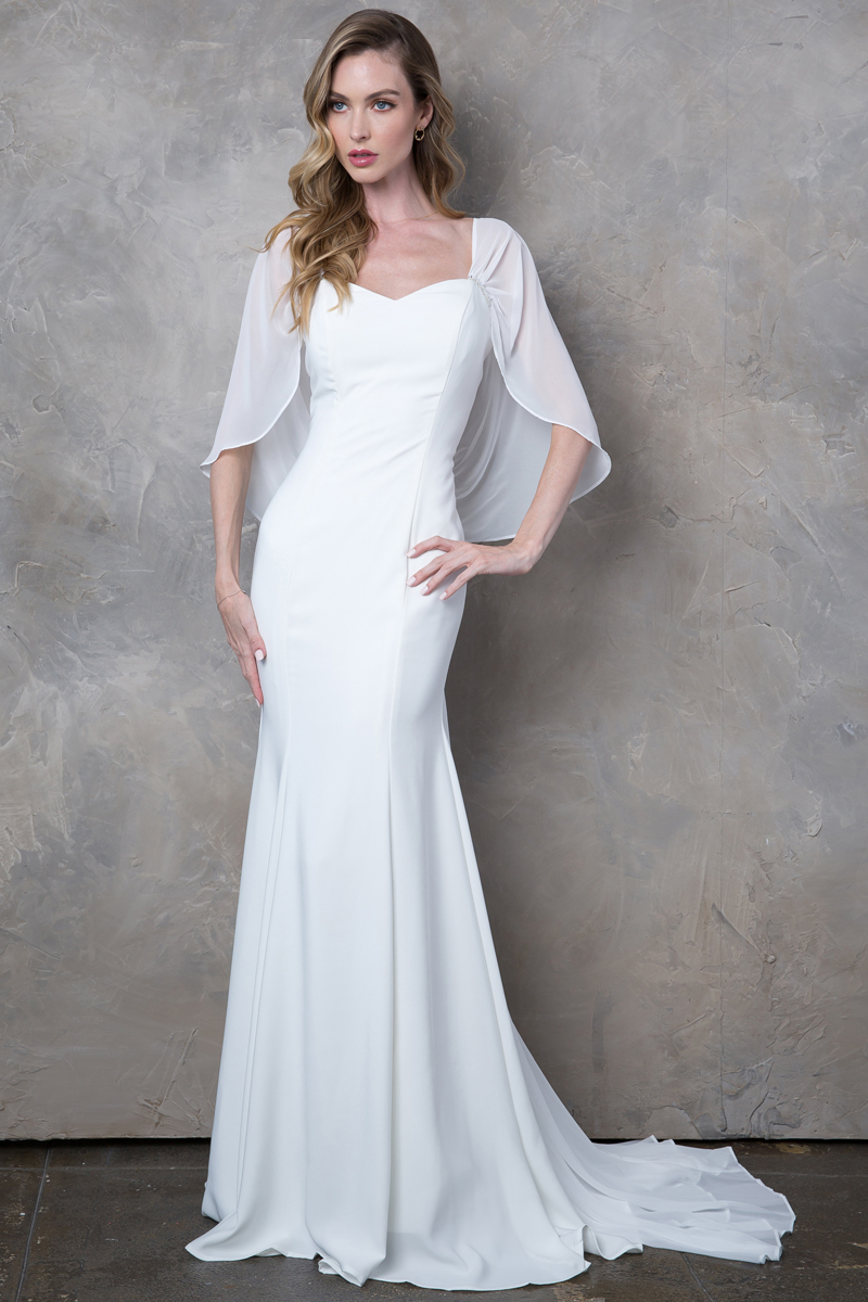Chiffon Wing Sleeve Bridal Gown